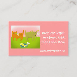 Carte De Visite Chien et chat rose et vert assis