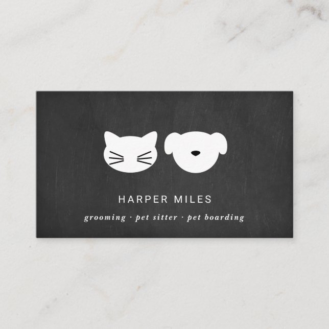 Carte De Visite Chien et chat rustique symbole noir tableau noir (Devant)
