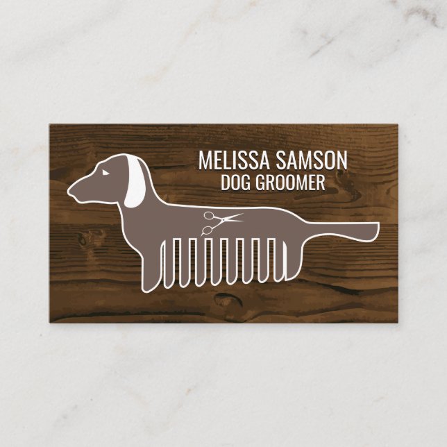 Carte De Visite Chien Groomer | Formateur | Animal | Bois (Devant)
