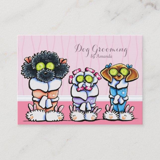 Carte De Visite Chien Groomer Grooming Chiens en Robes Rose (Devant)