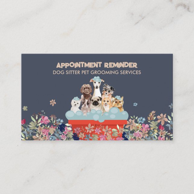 Carte De Visite Chien Grooming Bain Lit Floral Rendez-vous (Devant)