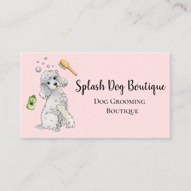 Carte De Visite Chien Grooming Boutique rose (Devant)