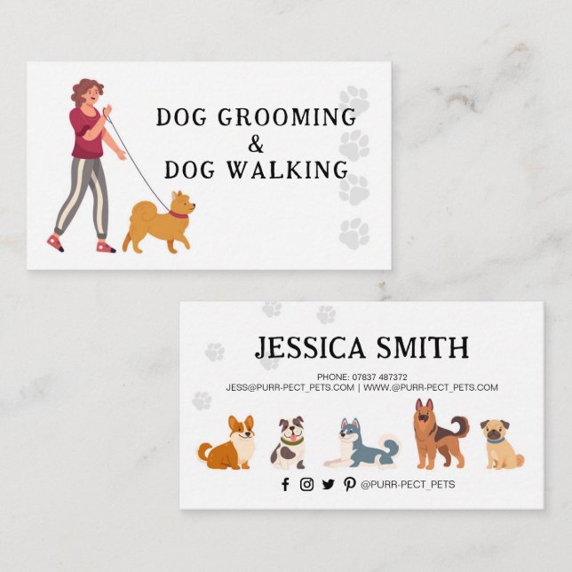 Carte De Visite Chien Grooming Marcher Animaux Groomer Hounds (Devant / Derrière)