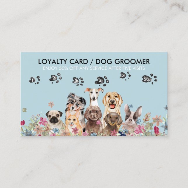 Carte De Visite Chien Grooming Petsitter Vente Loyauté Paw punch (Devant)