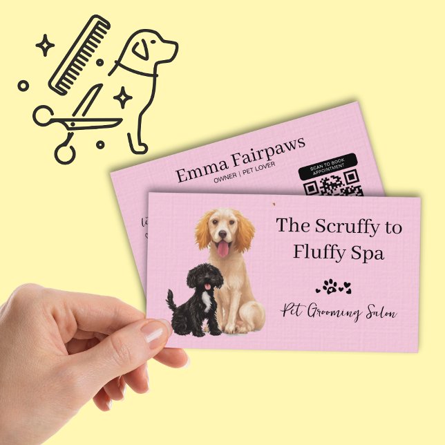 Carte De Visite Chien Grooming Salon Pet Care Card avec QR Code (Pet Grooming, Pet Spa business card)