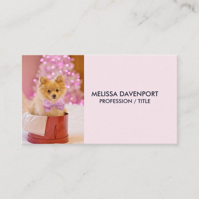 Carte De Visite Chien mignon avec cabot rose Photo de Noël (Devant)