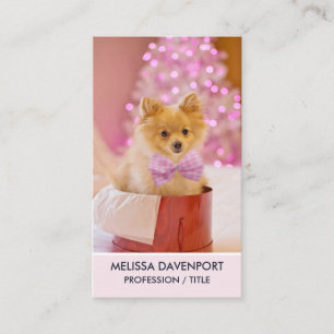 Carte De Visite Chien mignon avec cabot rose Photo de Noël