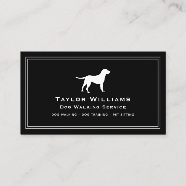 Carte De Visite Chien noir blanc Walker Puppy Trainer Animal assis (Devant)