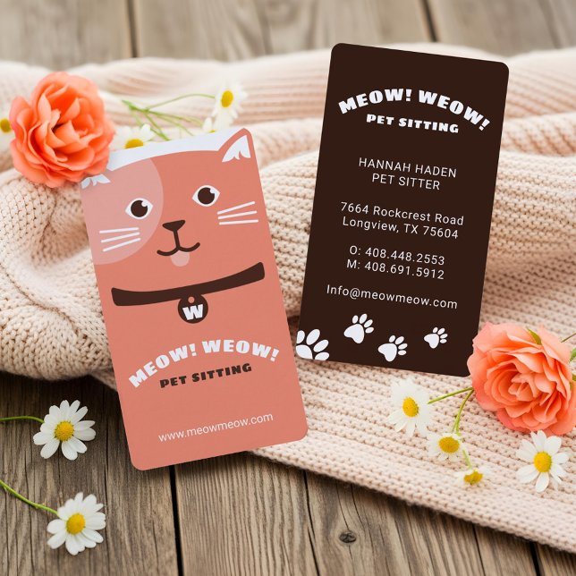 Carte De Visite Chien noir et blanc joyeux, animal de compagnie as (Fun Cute Happy Dog Cat Pet Sitting & Grooming Business Card)