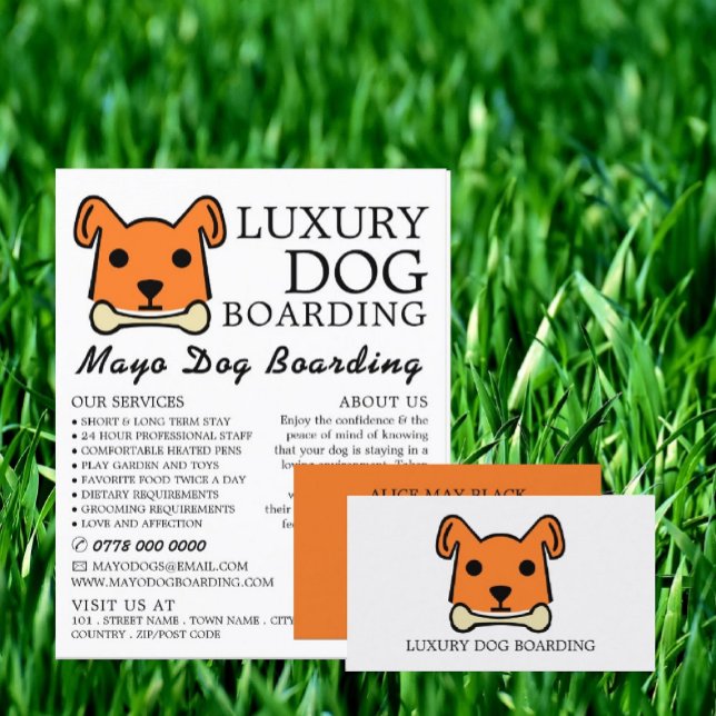 Carte De Visite Chien orange avec os, Embarquement de Chien (Créateur téléchargé)