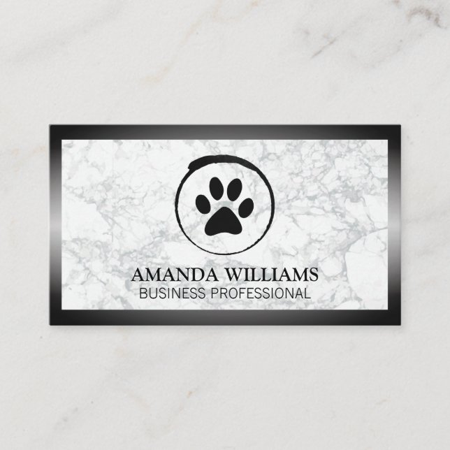 Carte De Visite Chien Paw | Marbre | Bordure (Devant)