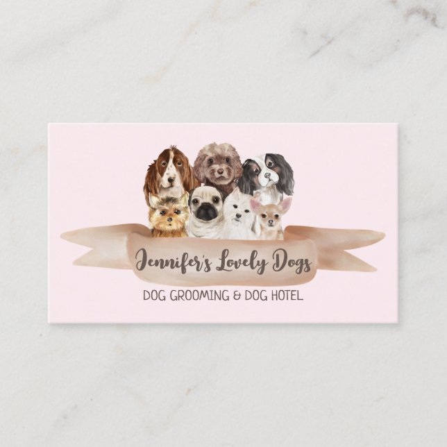 Carte De Visite Chien rose Grooming Petites races Chiot (Devant)