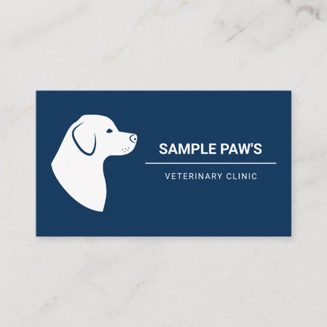 Carte De Visite Chien Silhouette Bleu Et Blanc Minimal Vétérinaire (Devant)