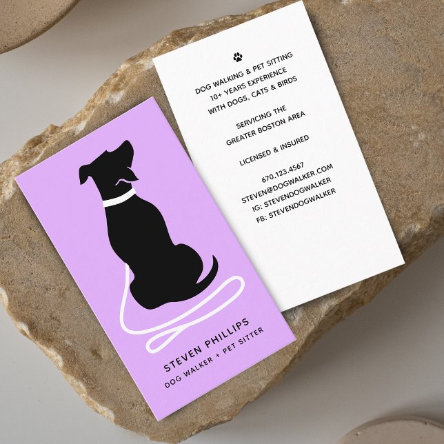 Carte De Visite Chien Silhouette moderne marchant Chien assis (Modern Silhouette Dog Walking Dog Sitting Business Card)