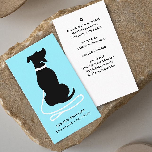 Carte De Visite Chien Silhouette moderne marchant Chien assis (Modern Silhouette Dog Walking Dog Sitting Business Card)