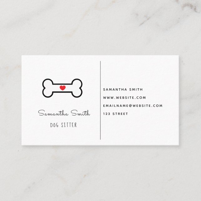 Carte De Visite Chien Sitter | Icône d'os de chien (Devant)