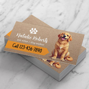 Carte De Visite Chien Sitter Marcher Joyeux Golden Retriever
