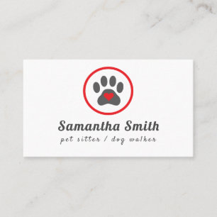 Carte De Visite Chien Walker Animal Sitter Paw Heart