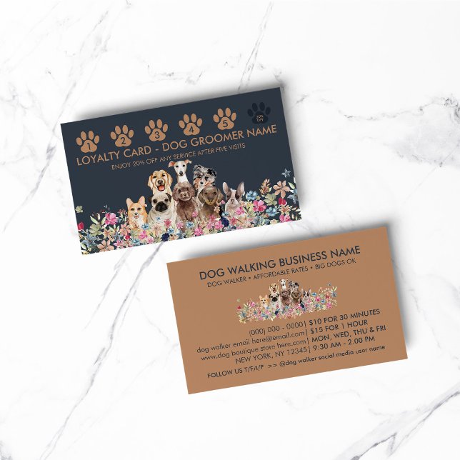 Carte De Visite Chien Walker Groomer Punch Loyauté (pet animal dog cat veterinary farm)