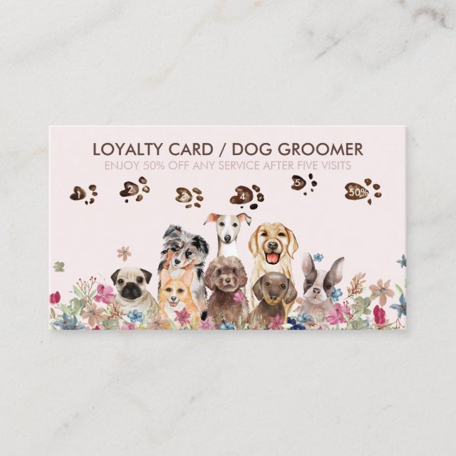Carte De Visite Chien Walker Grooming Petsitter Vente Loyauté (Devant)