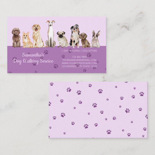 Carte De Visite Chiens d'aquarelle Lilac Cute Paws (Devant / Derrière)