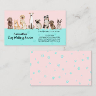 Carte De Visite Chiens d'aquarelle rose Turquoise Pâtes
