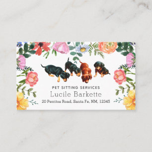 Carte De Visite Chiens de compagnie Boho Dachshunds Fleurs sauvage