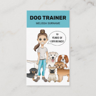 Carte De Visite Chiens de dessin animé et une fille formateur de c