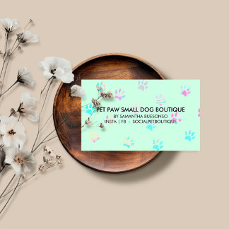 Carte De Visite Chiens d'embarquement de paw rose vert toilettant