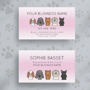 Carte De Visite Chiens Mignons Gradiant Rose Moderne Toilettage