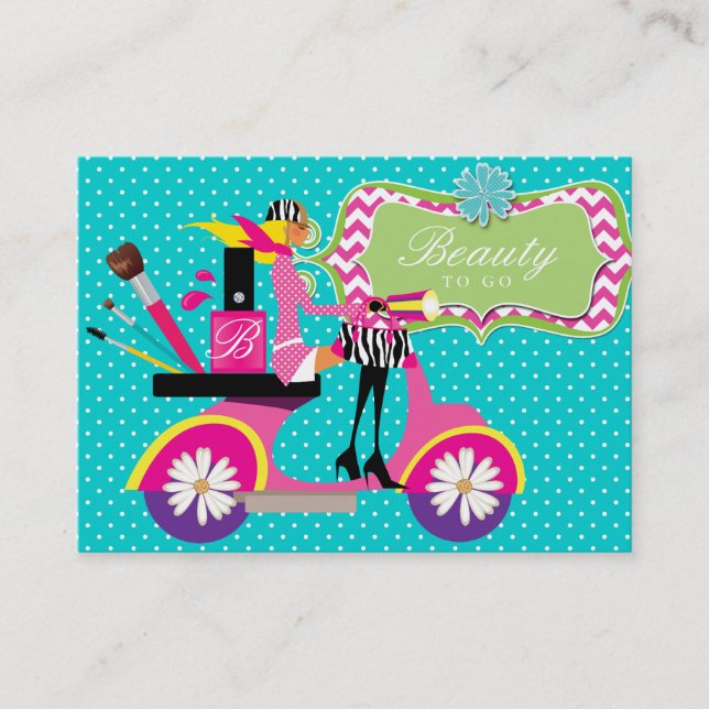 Carte De Visite Chiffre de maquillage Cosmetologue Scooter Girl Do (Devant)