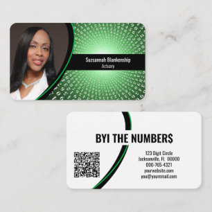 Carte De Visite Chiffres de spirale blanche verte Photo personnali
