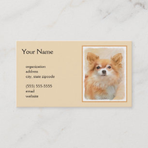 Carte De Visite Chihuahua Peinture de Chien à long Haired Art orig