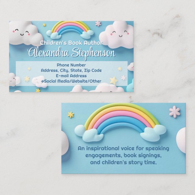 Carte De Visite Childrens Book Author Librarian Kids Teacher Cloud (Devant / Derrière)