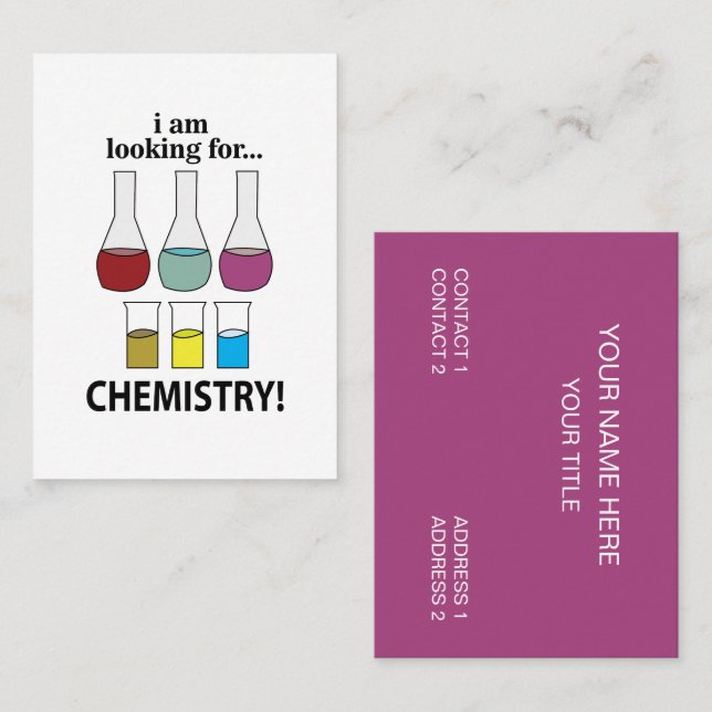 Carte De Visite Chimie Drôle Je cherche la chimie (Devant / Derrière)