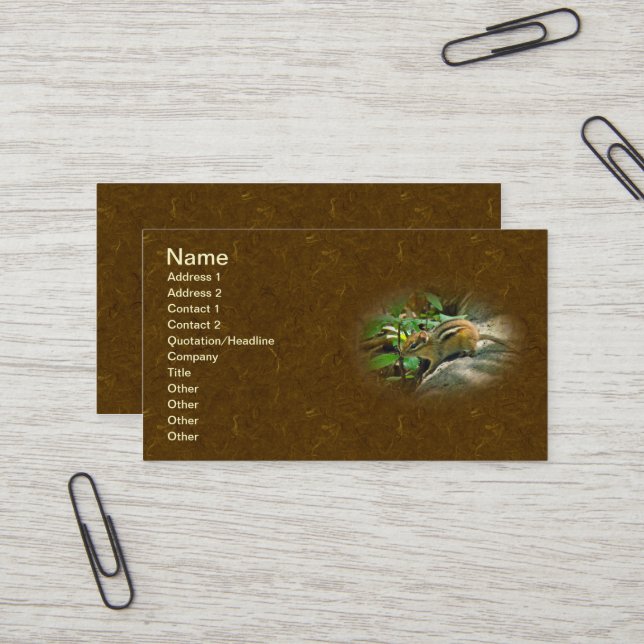 Carte De Visite Chipmunk de l'Est sur le journal (Devant/Arrière en situation)