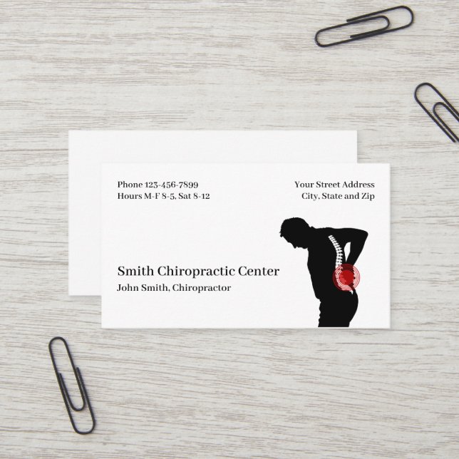 Carte De Visite Chiropractic Chiropractic Clinic Business Card (Devant/Arrière en situation)