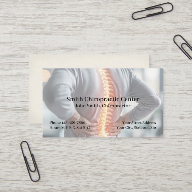 Carte De Visite Chiropractic Pain Management Clinic Business Card (Devant/Arrière en situation)
