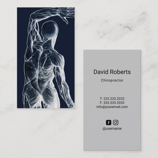 Carte De Visite Chiropractor Anatomie Arrière Chiropratique Marine (Devant / Derrière)