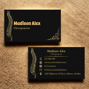 Carte De Visite Chiropraticien noir et or Spine Theraptor
