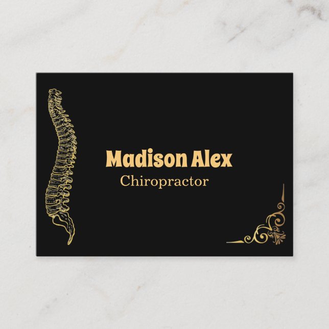 Carte De Visite Chiropraticien Spine Therapist Noir et Or (Devant)