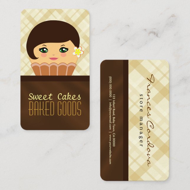 Carte De Visite Chocolat Brown Cupcake Caractère boulangerie boula (Devant / Derrière)