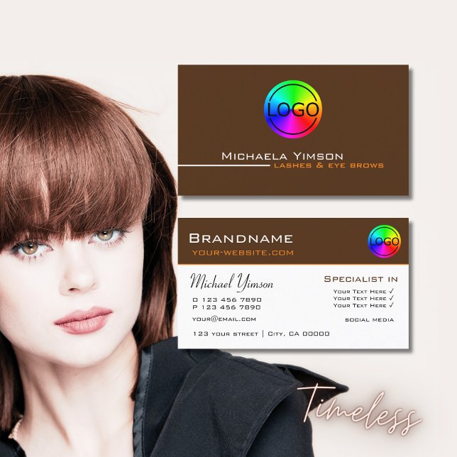 Carte De Visite Chocolat Brown et blanc Élégant Chic avec logo (Créateur téléchargé)