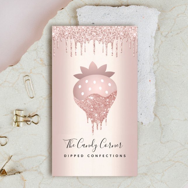 Carte De Visite Chocolat de fraise Confection Rose gouttes d'or (Créateur téléchargé)
