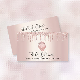 Carte De Visite Chocolat Fraise Confection Rose gouttes d'or