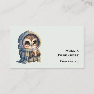 Carte De Visite Chouette à gros yeux mignonne tenant un café