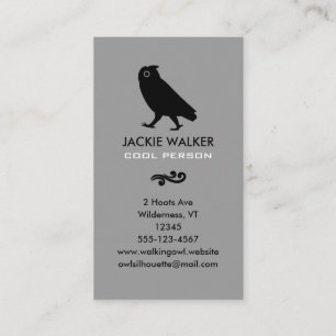 Carte De Visite Chouette à pied Silhouette Gris et Noir