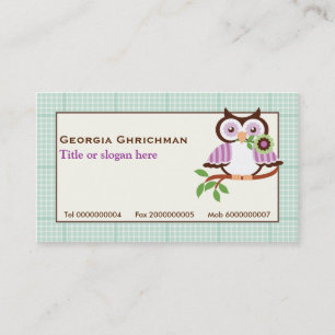 Carte De Visite Chouette à ressort mignonne avec bordure verte à l