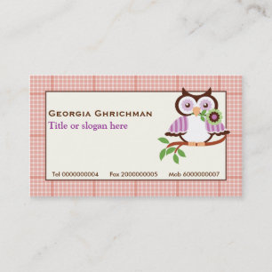 Carte De Visite Chouette à ressort mignonne sur une branche, bordu