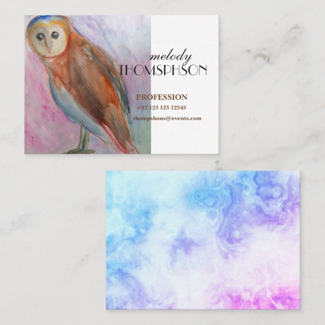 Carte De Visite Chouette aquarelle personnalisée Creative (Devant / Derrière)